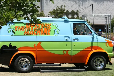 Mystery Machine van parked on grass